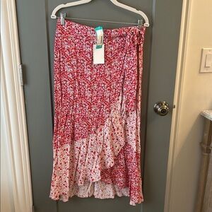 Skies Are Blue Asymmetrical Floral Skirt - Red, Pink and White Stitch Fix Size L